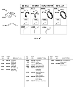 Alternator, Wire Assemblies Diagram and Parts List for 243432-0737-XX  Briggs and Stratton Engine
